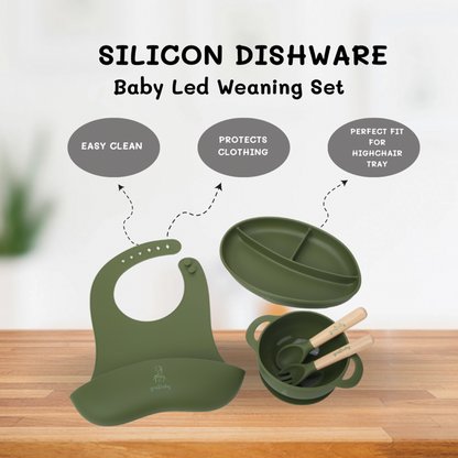 Silicone Baby Suction Feeding Set (Olive)