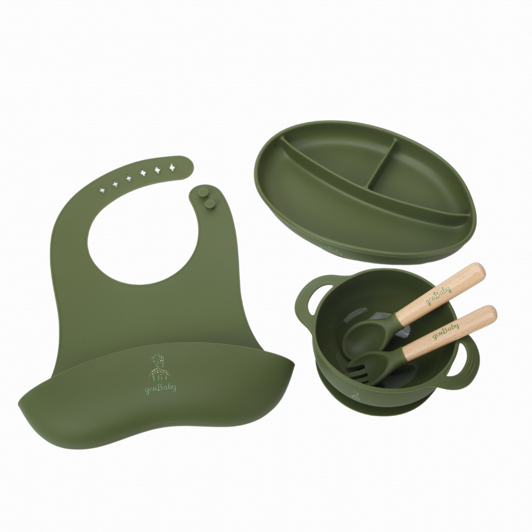 Silicone Baby Suction Feeding Set (Olive)