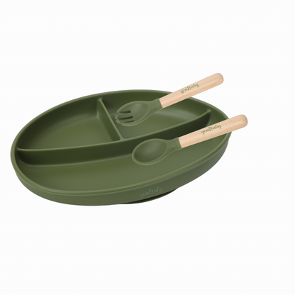 Silicone Baby Suction Feeding Set (Olive)